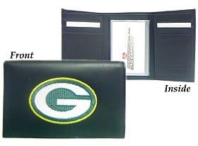 Green Bay Packers Wallet Trifold Leather Embroidered