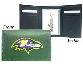 Baltimore Ravens Wallet Trifold Leather Embroidered