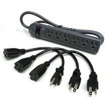 Picture of Cables To Go 39995 PORT AUTHORITY 2706X 6-OUTLET SURGE SUPPRESSOR WITH THREE 1ft OUTLET SAVER POWER EXTENSION CORDS