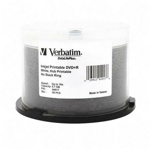 Picture of Verbatim DataLifePlus 16x DVD+R Media 4.7GB Ink Jet Printable  Hub Printable 120mm Standard 94917