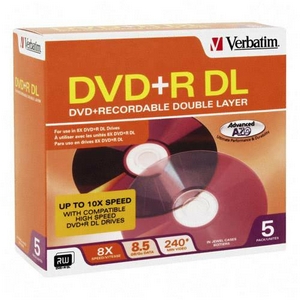 8x DVD+R Double Layer Media 8.5GB 120mm Standard -  Verbatim, VE303917