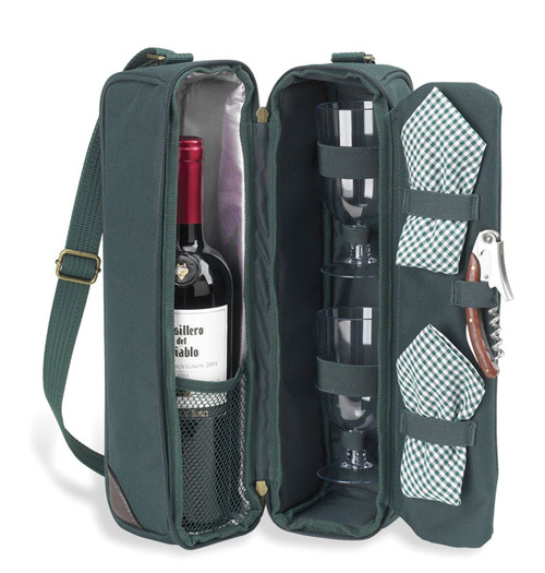 Picture of Picnic at Ascot 133-B Classic-Sunset Deluxe Wine Carrier for 2 Blue Gingham