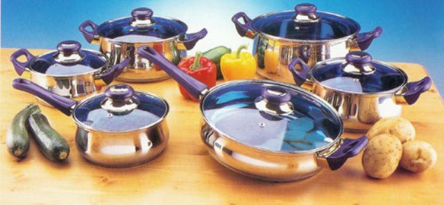 Picture of American Trading House SC-SS004 12 pc Blue Glass S/S Cookware Set -Custom