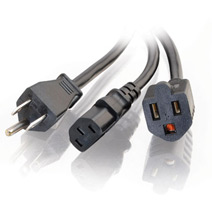 Picture of Cables To Go 29810 1.5ft 1-TO-2 POWER CORD SPLITTER NEMA 5-15P to 1 NEMA 5-15R + 1 IEC320 C13