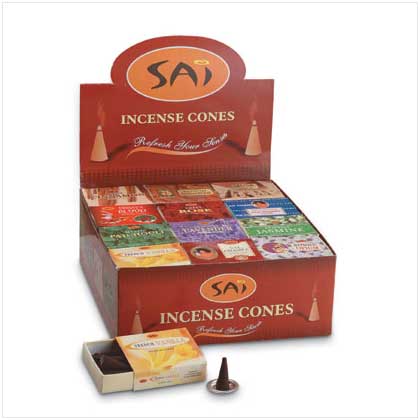 34005 2 3/4" x 2 1/4 " Assorted Sai Incense Cones with Display