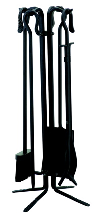 5 PC BLACK WROUGHT ITON FIRESET WITH CROOK HANDLES