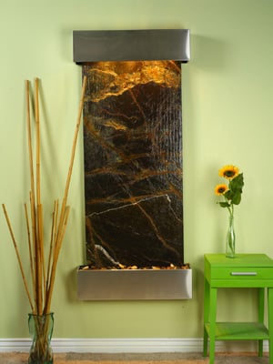 Picture of Adagio CFR1005 61 x 69 Inch Cottonwood Falls Rounded Copper Rainforest Green Marble Water Feature