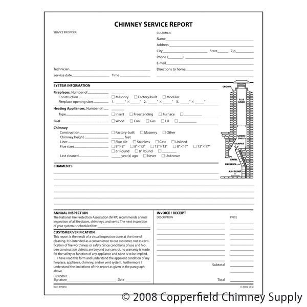 Picture of Docuforms  Inc.  Chimney Service Report (No Check Off Boxes)  Pack Of 100 Triplicate Forms