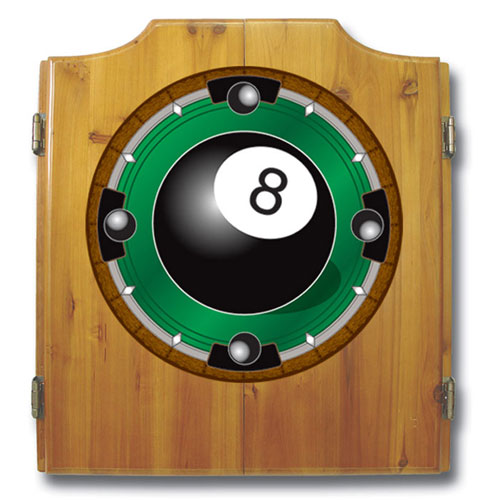 8-Ball Dart Cabinet includes Darts and Board