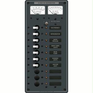 Blue Sea Systems Traditional Metal DC Circuit Breaker Panel with Meters, 10-Position | by West Marine