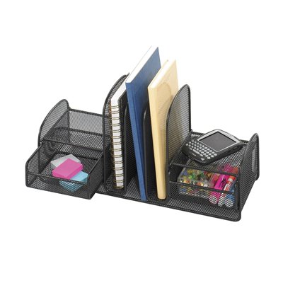 Picture of Safco 3263BL   Onyx Mesh Multi-Purpose Desk Organizer - 3 Upright - 2 Drawers - Black
