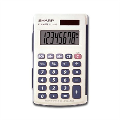 Picture of Sharp 8 Digit Handheld Calculator 8 Characters LCD Solar  Battery EL243SB