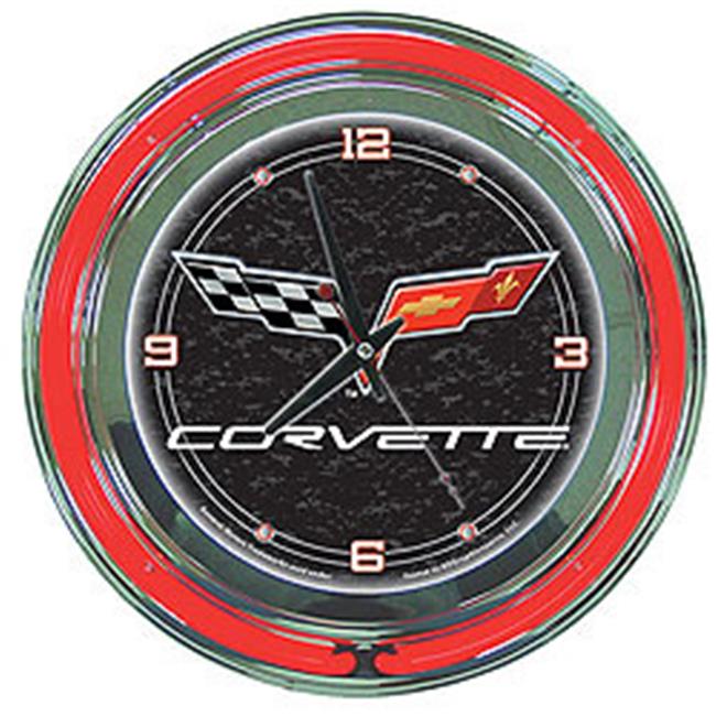 Corvette C6 Neon Clock - 14 Inch Diameter - Black