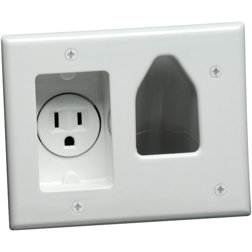Picture of Datacomm Electronics 45-0021-WH Recessed Cable Plate - with Power; White
