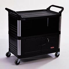 Picture of Rubbermaid RCP 4095 BLA Three-Shelf AV-Equipment Cart- Lockable Enclosed Shelf