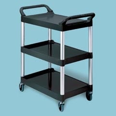 Picture of Rubbermaid RCP 3424-88 BLA Three-Shelf Utility Cart with Brushed Aluminum Upright- Black