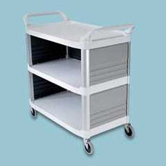 Picture of Rubbermaid RCP 4093 BLA 3-Shelf Utility Cart- Enclosed on 3 Sides- Black