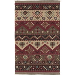 Red Jewel Tone Rug - Red - 5ft x 8ft - Hand-Woven - 100% Wool
