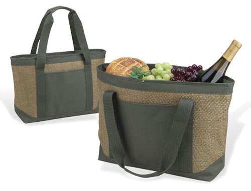 Picture of Picnic at Ascot 346-FO Eco Large Insulated Tote in Natural/ Forest Green