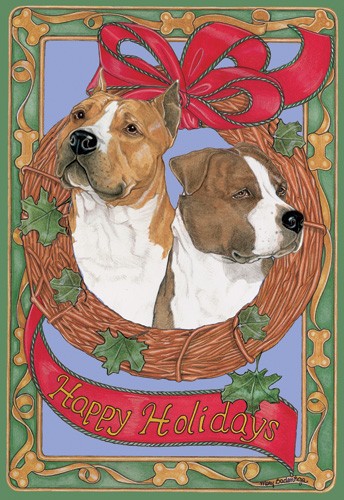 Picture of Pipsqueak Productions C997 Holiday Boxed Cards- American Staffordshire Bull Terrier