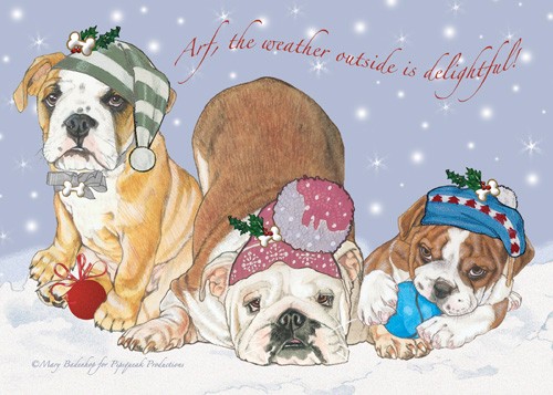 Picture of Pipsqueak Productions C536 Holiday Boxed Cards- Bull Dog