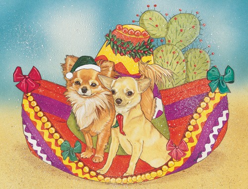 Picture of Pipsqueak Productions C934 Holiday Boxed Cards- Chihuahua Long Hair And Short