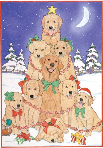 Picture of Pipsqueak Productions C496 Holiday Boxed Cards- Golden Retrievers