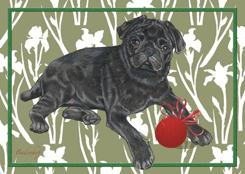Picture of Pipsqueak Productions C530 Holiday Boxed Cards- Pug Black