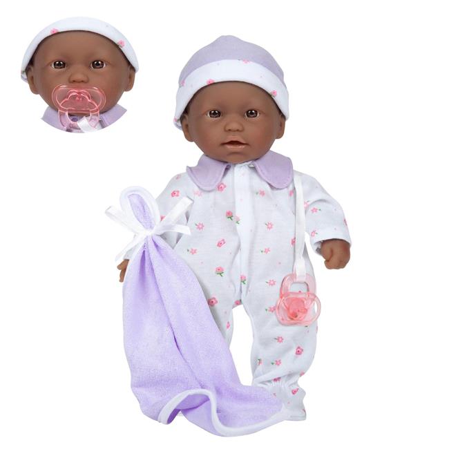 La Baby 11 in. Soft Body African American Baby Doll in Purple Outfit