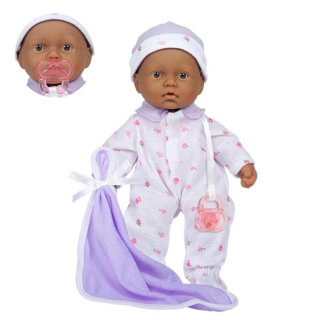 La Baby 11 in. Soft Body Hispanic Baby Doll in Purple Outfit