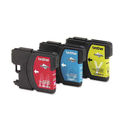 Picture of Brother LC653PKS LC65 Inkjet Cartridge  3 Pack  High Yield  Cyan  Magenta  Yellow