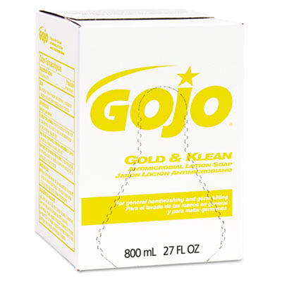 Picture of Gojo 912712 Gold & Klean Lotion Soap Bag-in-Box Dispenser Refill  Fresh Liquid  800-ml