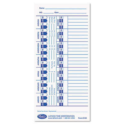 Picture of Lathem E100 Universal Time Card  White  100 per Pack