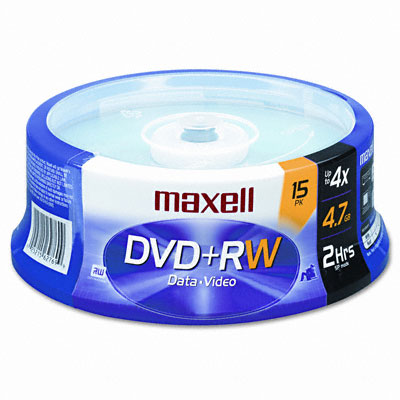 Picture of Maxell 634046 DVD+RW Discs  4.7GB  4x  Spindle  Silver  15 Pack
