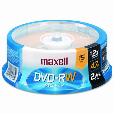 Picture of Maxell 635117 DVD-RW Discs  4.7GB  2x  Spindle  Gold  15 Pack