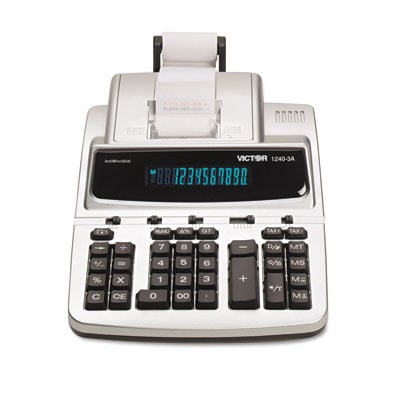Picture of Victor 12403A 1240-3A Antimicrobial Desk Calculator  12-Digit Fluorescent  Two-Color Printing