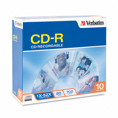 Picture of Verbatim 94935 CD-R Discs  700MB/80min  52x  with Slim Jewel Cases  Silver  10 Pack