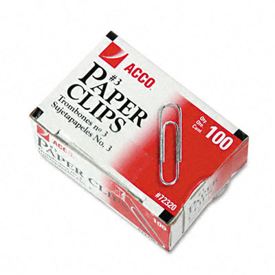 Picture of Acco 72320 Smooth Finish Economy Paper Clips  Steel  No. 3  Silver  100/Box  10 Bxs/Pk