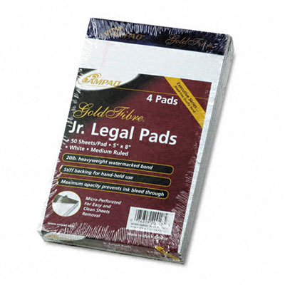 Picture of Ampad 20018 Gold Fibre Ruled Pads  Jr. Legal Rule  5 x 8  White  Four 50-Sheet Pads/pk