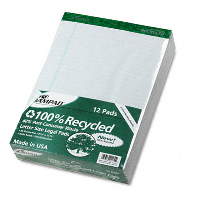 Picture of Ampad 20172 Perforated Recycled Pads  Legal/Wide Rule  Ltr  WE  12 50-Sheet Pads Pack
