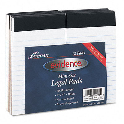 Picture of Ampad 20208 Evidence Perf Top  Narrow/Red Margin Rule  3 x 5  WE  12 50-Sheet Pads/pk