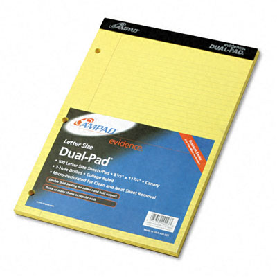 Picture of Ampad 20223 Evidence Pad  Dual College/Med Ruled  8-1/2 x 11-3/4  Canary  100 Sheets