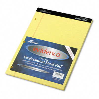 Picture of Ampad 20243 Evidence Dual Ruled Pad  Legal/Wide Rule  8-1/2x11-3/4  Canary  100 Sheets