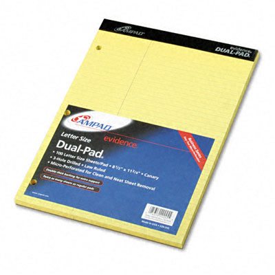Picture of Ampad 20245 Evidence Dual Ruled Pad  Law Rule  8-1/2 x 11-3/4  Canary  100 Sheets