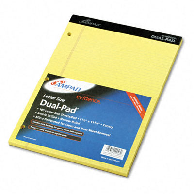 Picture of Ampad 20246 Evidence Dual Rule Narrow/Margin Pad  8-1/2 x 11-3/4  Canary  100 Sheets