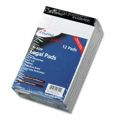 Picture of Ampad 20304 Evidence Perf Top Pads Jr. Lgl/Red Margin Rule 5x8 White 50-Sheet Pack of 12