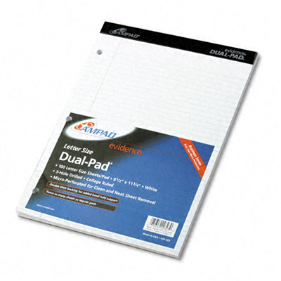 Picture of Ampad 20323 Evidence Pad  Dual College/Med Ruled  8-1/2 x 11 3/4  White  100 Sheets