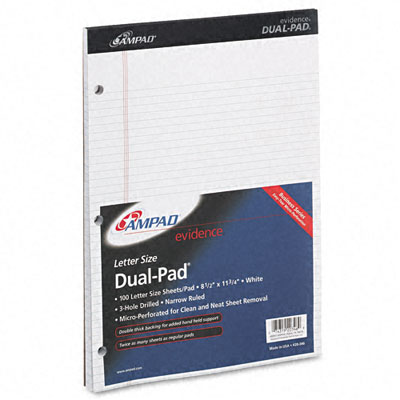 Picture of Ampad 20346 Evidence Dual Narrow/Margin Ruled Pad  8-1/2 x 11-3/4  White  100 Sheets
