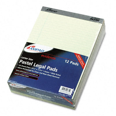 Picture of Ampad 20375 Evidence Pastels Pads  Lgl/Wide Rule  Ltr  Green Tint  12 50-Sheet Pads/pk