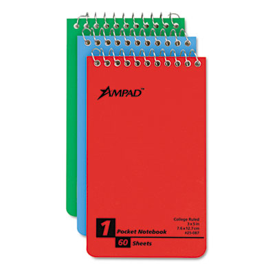Picture of Ampad 45093 Wirebound Pocket Memo Book  College/Narrow Rule  3 x 5  WE  60-Sheet  3/pk